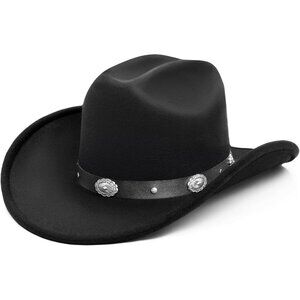 Unisex Black 100% Polyester Western Braided Band Classic Fedora Cowboy Felt Hat